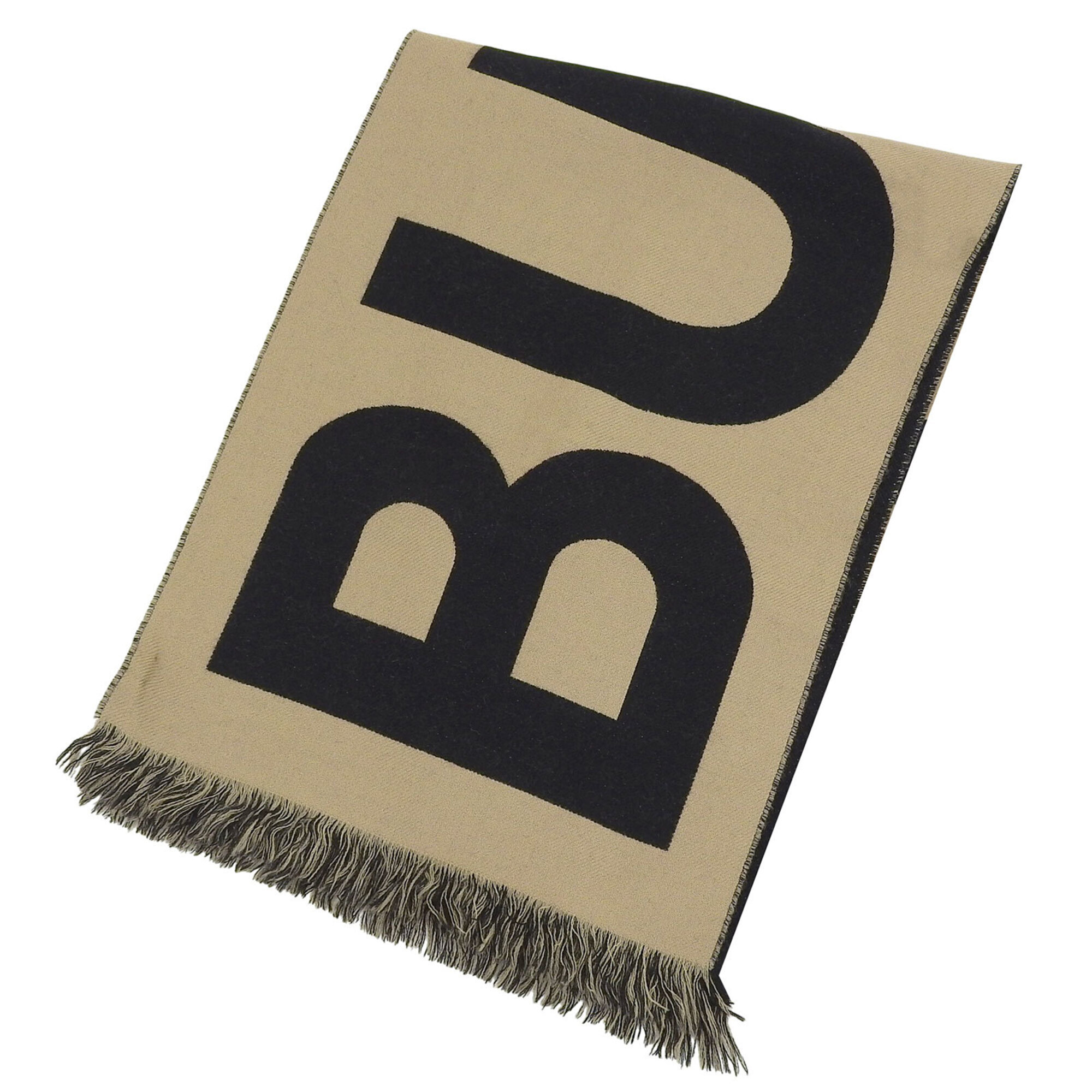Burberry 8035525 100% Wool Logo Jacquard Scarf With Fringe, Beige & Black, 18...